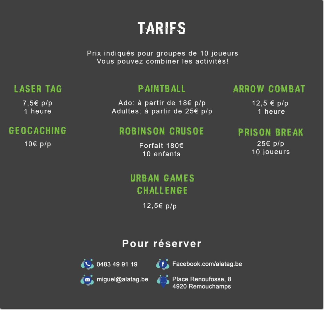 Tarifs des activités